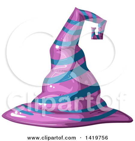 Clipart of a Purple and Blue Striped Witch Hat - Royalty Free Vector Illustration by merlinul