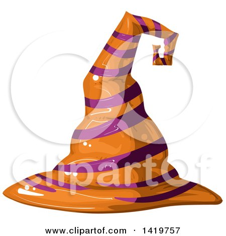 Clipart of a Purple and Orange Striped Witch Hat - Royalty Free Vector Illustration by merlinul