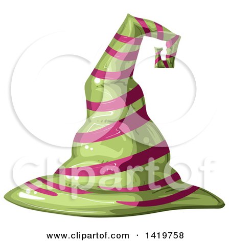 Clipart of a Pink and Green Striped Witch Hat - Royalty Free Vector Illustration by merlinul