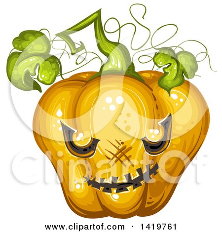 Clipart of a Carved Evil Halloween Jackolantern Pumpkin - Royalty Free Vector Illustration by merlinul