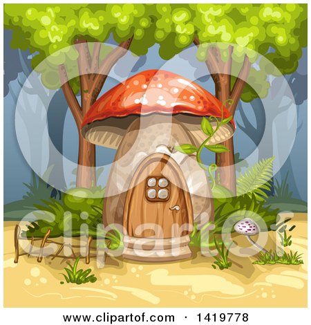 Clipart of a Mushroom House in the Forest - Royalty Free Vector Illustration by merlinul