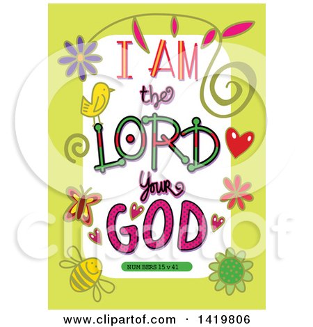 Clipart of Colorful Sketched Scripture I Am the Lord Your God Text in a Green Border - Royalty Free Vector Illustration by Prawny