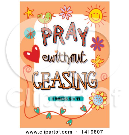Clipart of Colorful Sketched Scripture Pray Without Ceasing Text in an Orange Border - Royalty Free Vector Illustration by Prawny