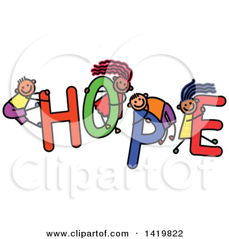 Clipart of a Doodled Sketch of Children Playing on the Word Hope - Royalty Free Vector Illustration by Prawny
