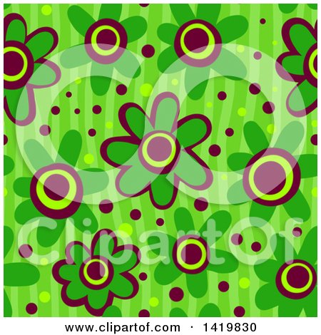 Clipart of a Seamless Pattern Background of 60s Styled Green Daisy Flowers - Royalty Free Illustration by Prawny