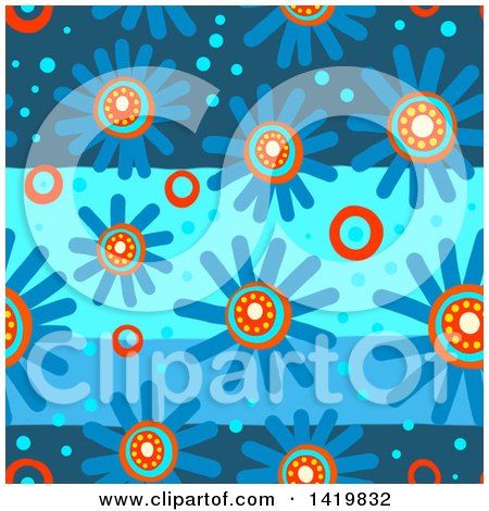 Clipart of a Seamless Pattern Background of 60s Styled Blue Daisy Flowers - Royalty Free Illustration by Prawny