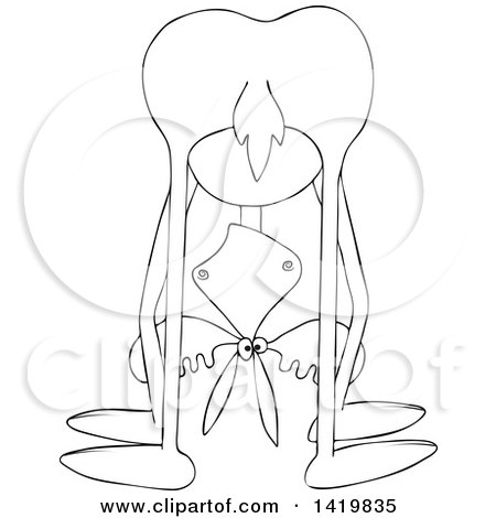 Clipart of a Cartoon Black and White Lineart Moose Bending Upside down and Looking Between His Legs - Royalty Free Vector Illustration by djart