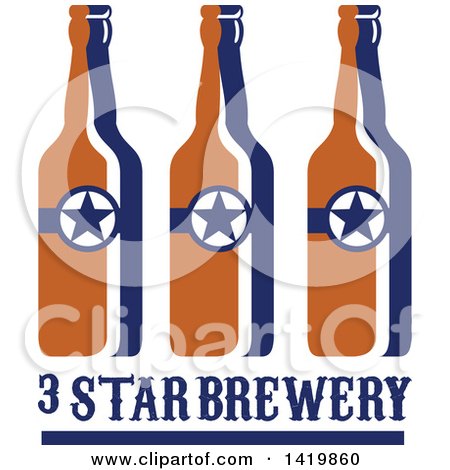 Clipart of Retro Long Neck Beer Bottles with Stars over Text - Royalty Free Vector Illustration by patrimonio