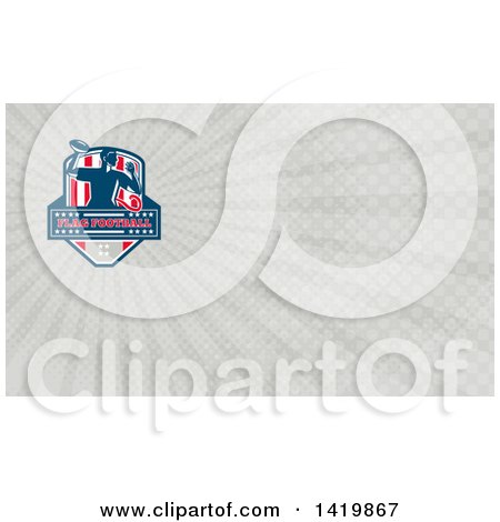 Clipart of a Flag Football Player Throwing and Gray Rays Background or Business Card Design - Royalty Free Illustration by patrimonio
