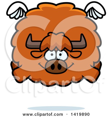 Clipart of a Cartoon Chubby Yak Flying - Royalty Free Vector Illustration by Cory Thoman