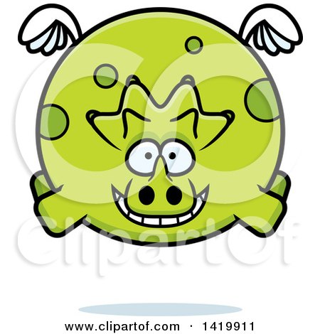 Clipart of a Cartoon Chubby Triceratops Dinosaur Flying - Royalty Free Vector Illustration by Cory Thoman