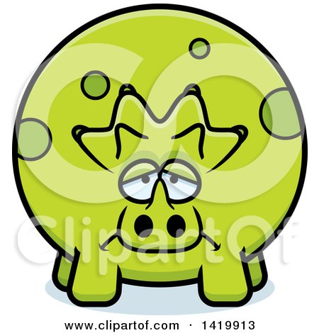 Clipart of a Cartoon Depressed Chubby Triceratops Dinosaur - Royalty Free Vector Illustration by Cory Thoman
