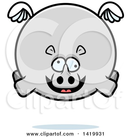 Clipart of a Cartoon Chubby Crazy Rhino Flying - Royalty Free Vector Illustration by Cory Thoman