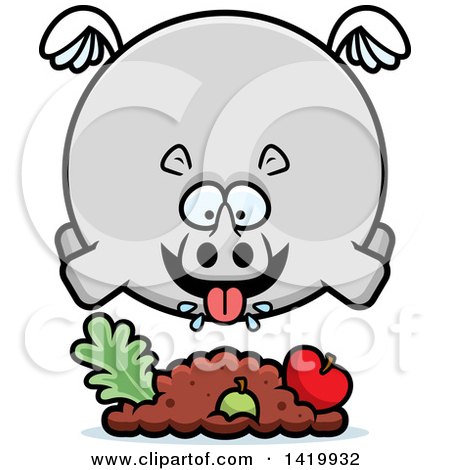 Clipart of a Cartoon Chubby Rhino Flying and Eating - Royalty Free Vector Illustration by Cory Thoman