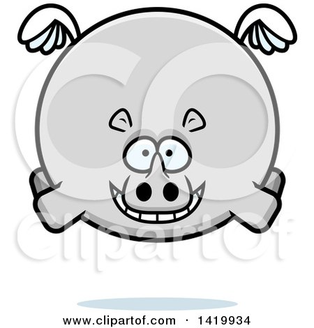 Clipart of a Cartoon Chubby Rhino Flying - Royalty Free Vector Illustration by Cory Thoman