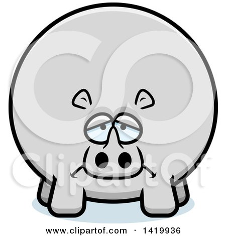 Clipart of a Cartoon Depressed Chubby Rhino - Royalty Free Vector Illustration by Cory Thoman