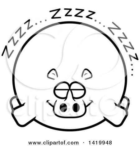 Clipart of a Cartoon Black and White Lineart Chubby Rhino Sleeping - Royalty Free Vector Illustration by Cory Thoman