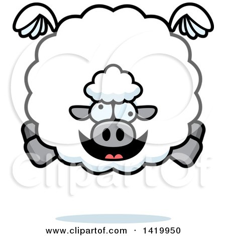 Clipart of a Cartoon Chubby Crazy Sheep Flying - Royalty Free Vector Illustration by Cory Thoman