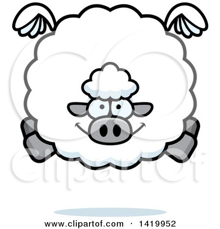 Clipart of a Cartoon Chubby Sheep Flying - Royalty Free Vector Illustration by Cory Thoman