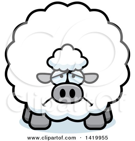 Clipart of a Cartoon Depressed Chubby Sheep - Royalty Free Vector Illustration by Cory Thoman