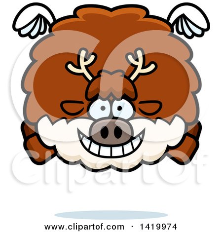 Clipart of a Cartoon Chubby Reindeer Flying - Royalty Free Vector Illustration by Cory Thoman