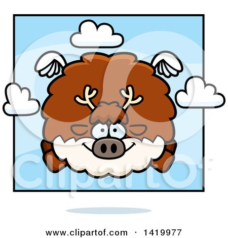 Clipart of a Cartoon Chubby Reindeer Flying - Royalty Free Vector Illustration by Cory Thoman