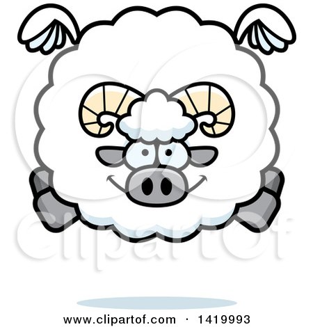 Clipart of a Cartoon Chubby Ram Sheep Flying - Royalty Free Vector Illustration by Cory Thoman