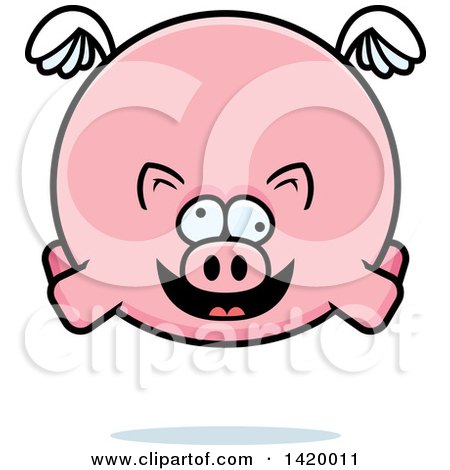 Clipart of a Cartoon Chubby Crazy Pig Flying - Royalty Free Vector Illustration by Cory Thoman