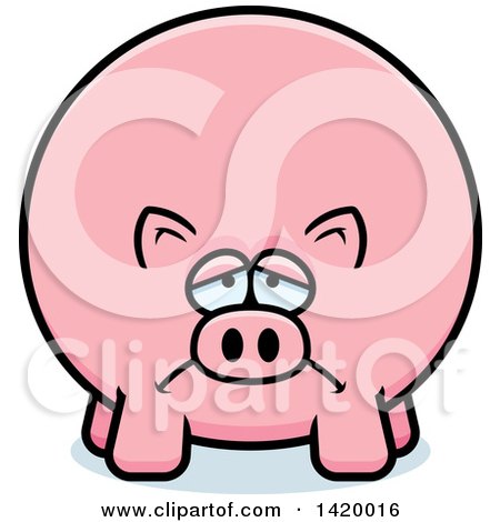 Clipart of a Cartoon Depressed Chubby Pig - Royalty Free Vector Illustration by Cory Thoman
