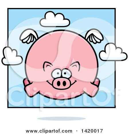 Clipart of a Cartoon Chubby Pig Flying - Royalty Free Vector Illustration by Cory Thoman