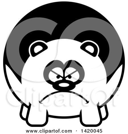 Clipart of a Cartoon Black and White Lineart Mad Chubby Panda - Royalty Free Vector Illustration by Cory Thoman