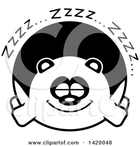 Clipart of a Cartoon Black and White Lineart Chubby Panda Sleeping - Royalty Free Vector Illustration by Cory Thoman