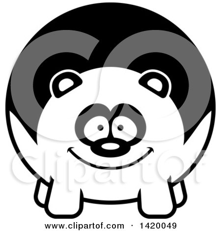 Clipart of a Cartoon Black and White Lineart Chubby Panda - Royalty Free Vector Illustration by Cory Thoman