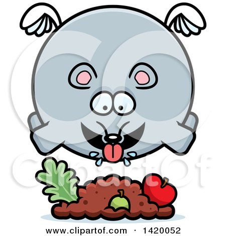 Clipart of a Cartoon Chubby Mouse Flying and Eating - Royalty Free Vector Illustration by Cory Thoman