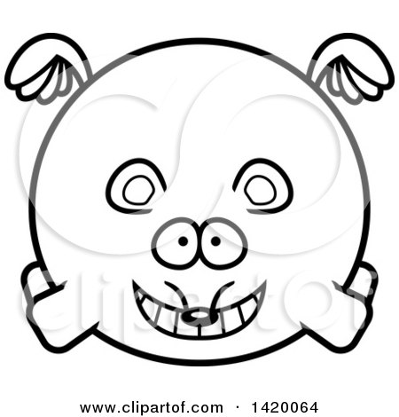 Clipart of a Cartoon Black and White Lineart Chubby Mouse Flying - Royalty Free Vector Illustration by Cory Thoman