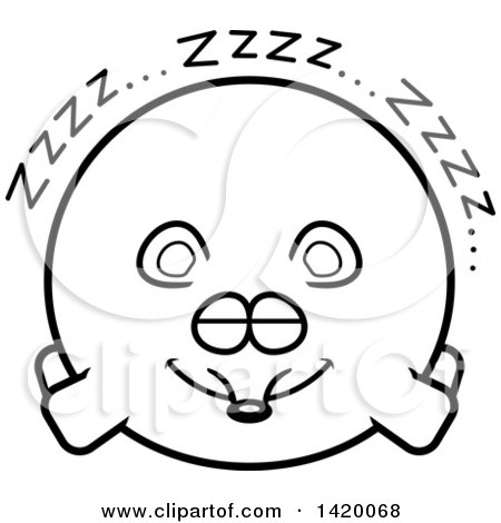 Clipart of a Cartoon Black and White Lineart Chubby Mouse Sleeping - Royalty Free Vector Illustration by Cory Thoman