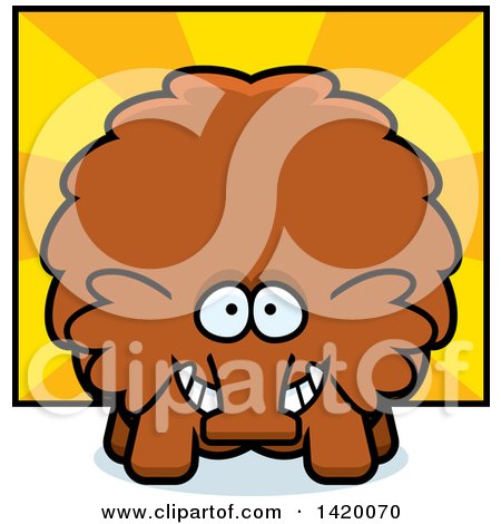 Clipart of a Cartoon Chubby Woolly Mammoth over Rays - Royalty Free Vector Illustration by Cory Thoman