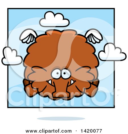 Clipart of a Cartoon Chubby Woolly Mammoth Flying - Royalty Free Vector Illustration by Cory Thoman