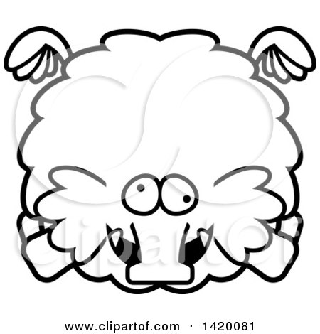 Clipart of a Cartoon Black and White Lineart Chubby Woolly Mammoth - Royalty Free Vector Illustration by Cory Thoman