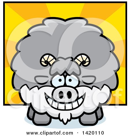 Clipart of a Cartoon Chubby Goat over Rays - Royalty Free Vector Illustration by Cory Thoman