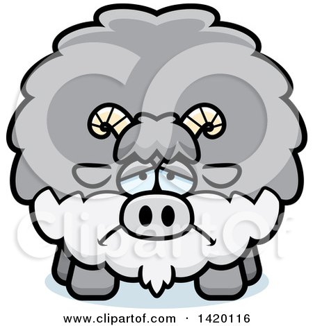 Clipart of a Cartoon Depressed Chubby Goat - Royalty Free Vector Illustration by Cory Thoman