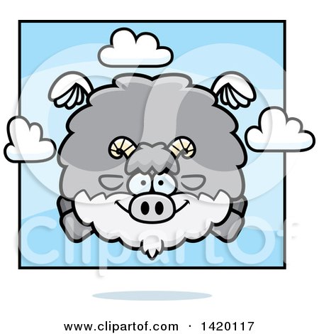 Clipart of a Cartoon Chubby Goat Flying - Royalty Free Vector Illustration by Cory Thoman