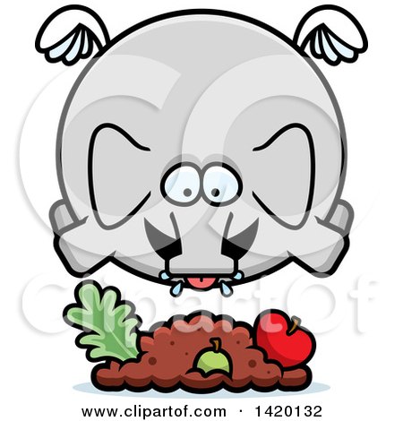 Clipart of a Cartoon Chubby Elephant Flying and Eating - Royalty Free Vector Illustration by Cory Thoman