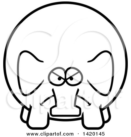 Clipart of a Cartoon Black and White Lineart Mad Chubby Elephant - Royalty Free Vector Illustration by Cory Thoman