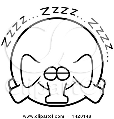 Clipart of a Cartoon Black and White Lineart Chubby Elephant Sleeping - Royalty Free Vector Illustration by Cory Thoman