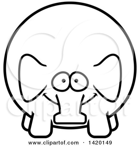 Clipart of a Cartoon Black and White Lineart Chubby Elephant - Royalty Free Vector Illustration by Cory Thoman