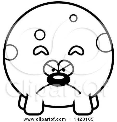Clipart of a Cartoon Black and White Lineart Mad Chubby Dog - Royalty Free Vector Illustration by Cory Thoman