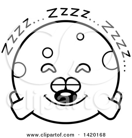 Clipart of a Cartoon Black and White Lineart Chubby Dog Sleeping - Royalty Free Vector Illustration by Cory Thoman