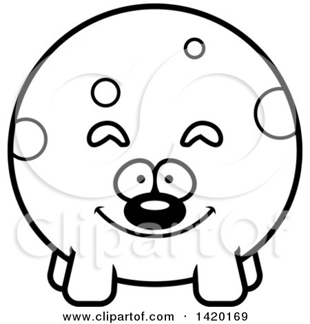 Clipart of a Cartoon Black and White Lineart Chubby Dog - Royalty Free Vector Illustration by Cory Thoman