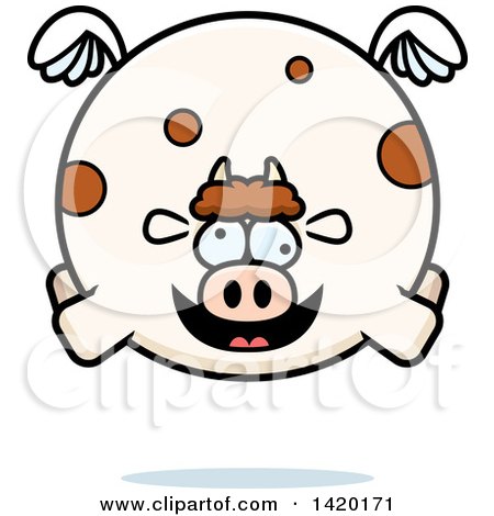 Clipart of a Cartoon Chubby Crazy Cow Flying - Royalty Free Vector Illustration by Cory Thoman
